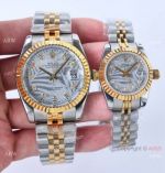 Swiss Quality Faux Rolex Datejust 2-Tone Jubilee Silver Palm motif Dial Watches